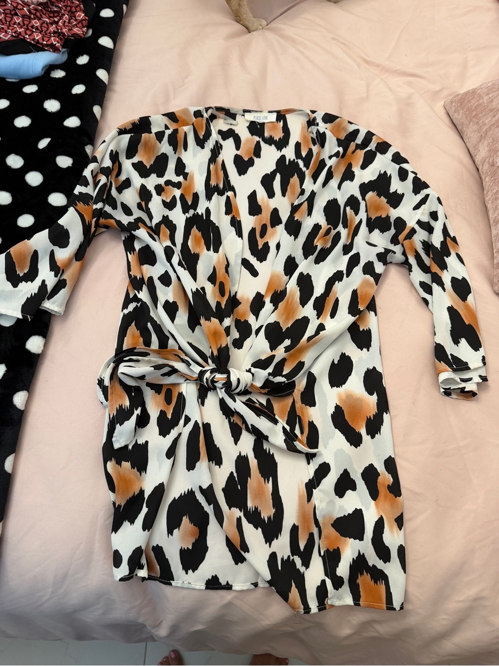 Peach Love California Leopard Print Knot-Front Top in White, Black & Tan